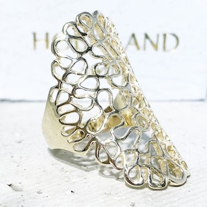 Gold Ring - Filigree Ring - Modern Ring - Lace Ring - Wide Flowers Ring - Chic Ring - Dainty Ring - Large Ring - Leaves Ring