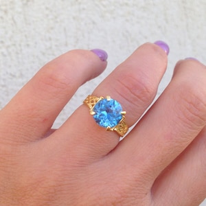 Blue Topaz Ring - December Birthstone - Gold Ring - Prong Ring - Gemstone Ring - Promise Ring - Topaz Jewelry