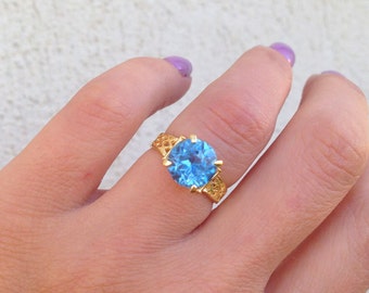 Blue Topaz Ring - December Birthstone - Gold Ring - Prong Ring - Gemstone Ring - Promise Ring - Topaz Jewelry