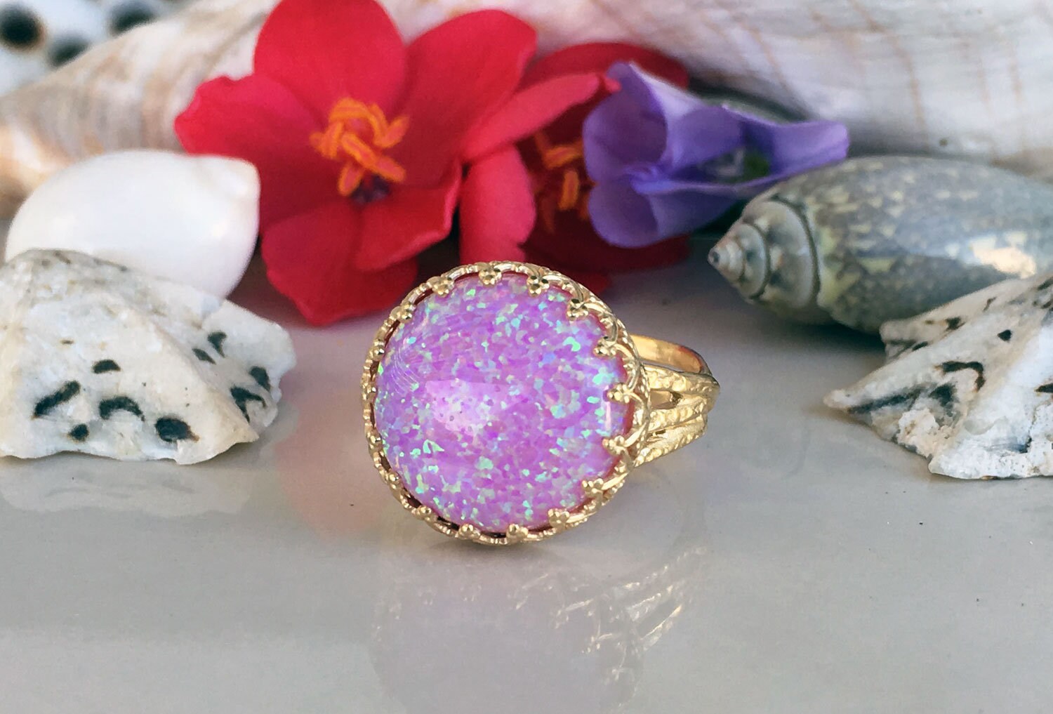 Anillo de ópalo rosa - anillo de oro - anillo de ópalo rosa - anillo ...