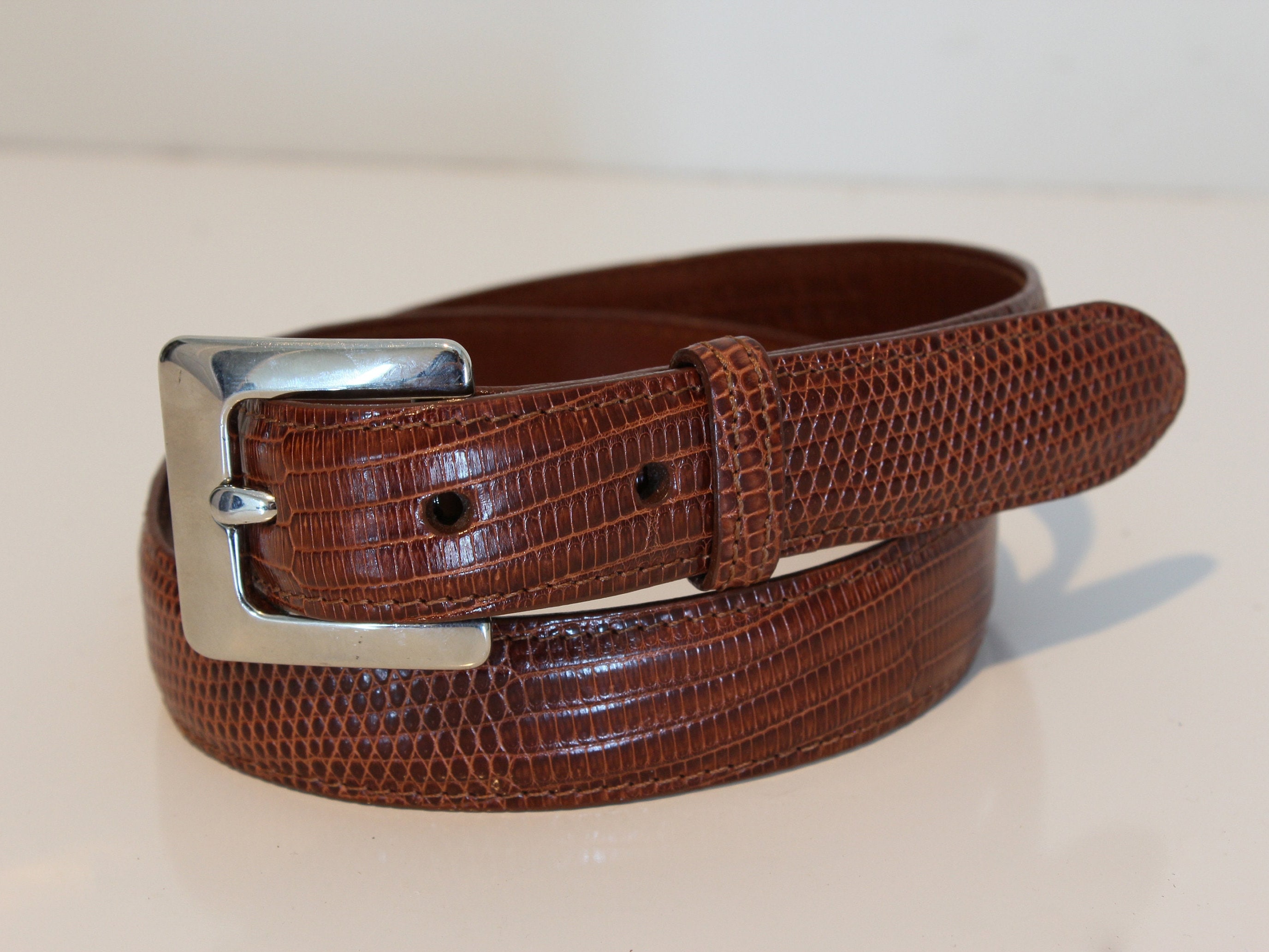 Coach Exotic Skin Genuine Lizard Brown Belt Removable Silver