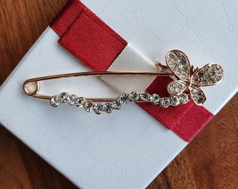 Butterfly diamante safety pin brooch