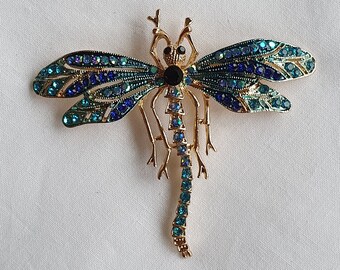 Boho Jewelry Gifts Blue Dragonfly Brooch Crystal Rhinestones Crystals Bug Insect Dragonflies Broach Pin