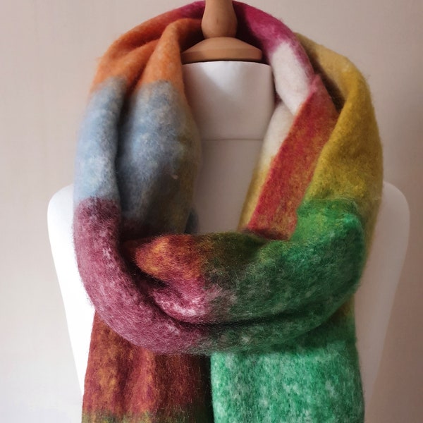 Plaid check winter fluffy thick blanket scarf wrap - Cerise pink/ Green/ Yellow/ Burgundy/ Cream/ Light blue