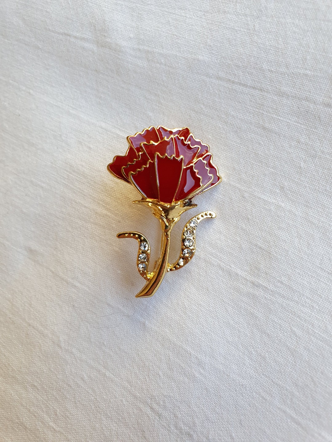 Red Flower Brooch Pin Etsy