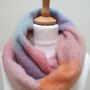 Plaid check winter fluffy thick blanket scarf wrap - Pastel shades of pink, blue, pale orange and pale green