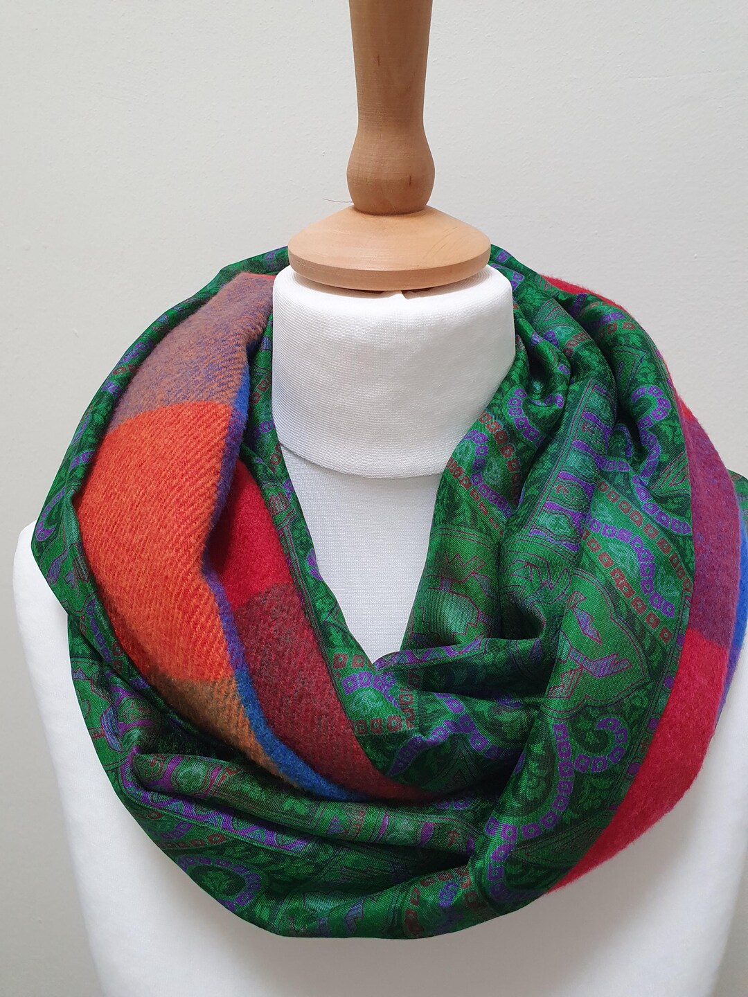 Infinity Design Tweed Double Sided Silk Tweed Infinity Scarf, Shades of Turquoise Purple ...