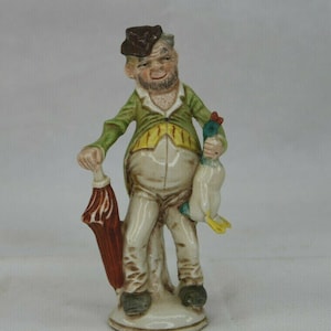 Vintage Porcelain Old Man With Umbrella & Duck Figurine Germany #207894