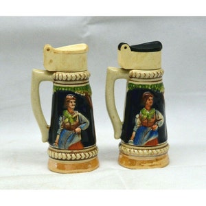 Vintage Pair Of Ceramic Beer Stein Salt And Pepper Shakers