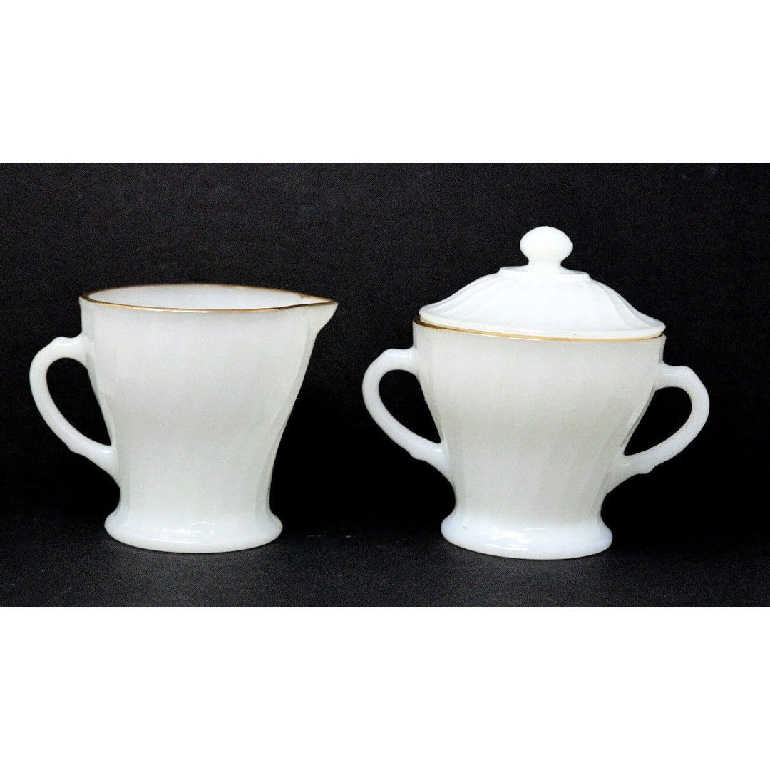 Vintage Fire King Oven Ware Milk Glass Swirl Cream and Sugar Etsy