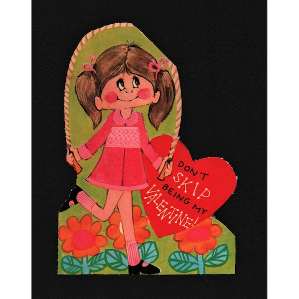 Vintage Valentines Day Card Girl Jumping Rope