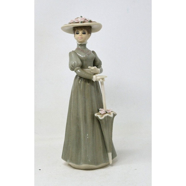 Victorian Lady Standing In Hat With Umbrella Porcelain Figurine Vintage Narco