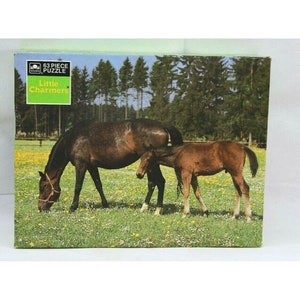 Golden Jigsaw Puzzle Little Charmers &quot;Dinner For Two&quot; Horses In Field 63 Piece