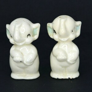 Vintage White Ceramic Elephants Salt and Pepper Shakers