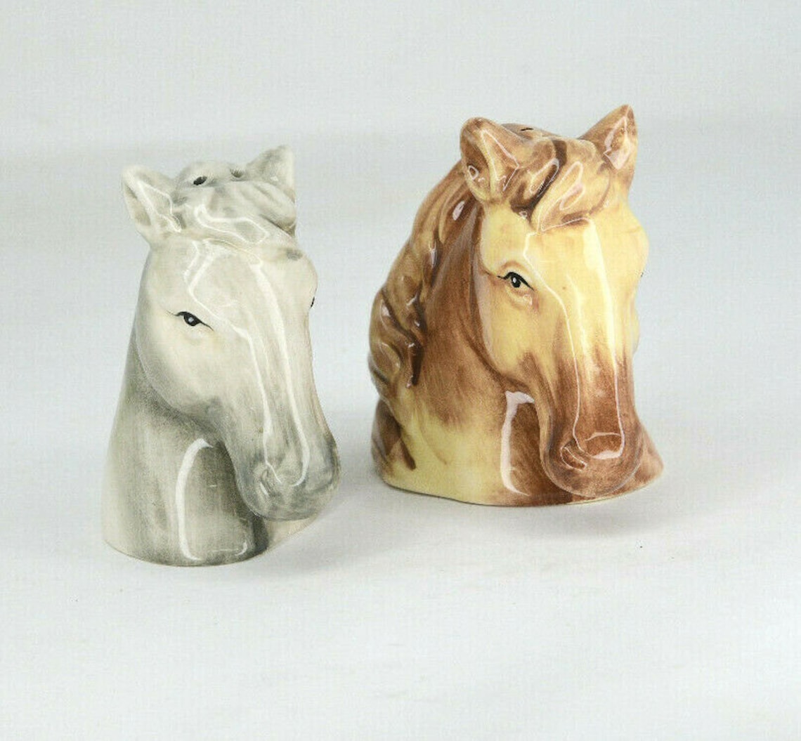 Vintage Cracker Barrel Horse Heads Figural Salt And Pepper Etsy