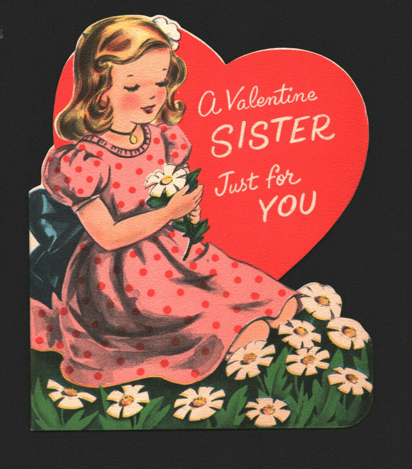 Vintage Valentines Day Sister Card Girl in Pink Polka Dot - Etsy India