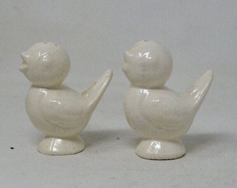 Pair Of White Ceramic Birds Salt and Pepper Shakers