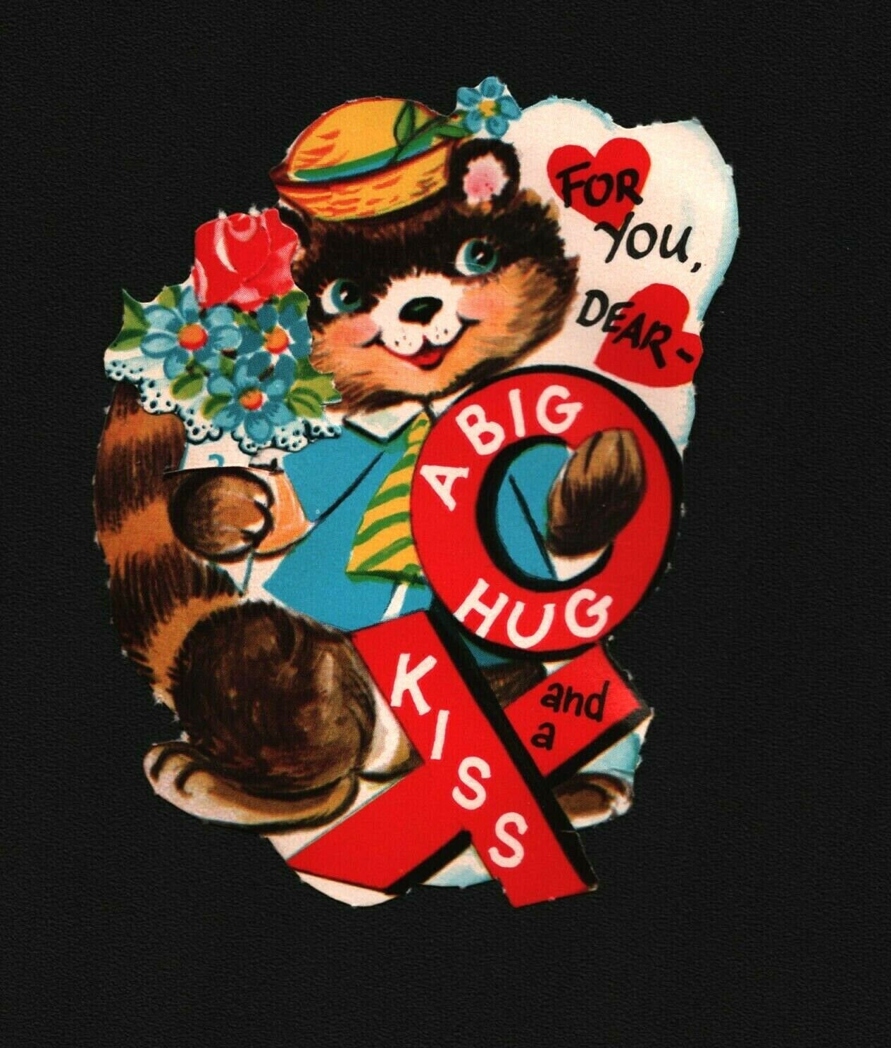 Vintage Valentines Day Card Raccoon With Flowers - Etsy
