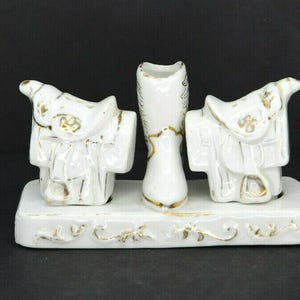 Vintage Set Of Porcelain Western Boot Caddy And Saddles Salt And Pepper Shakers