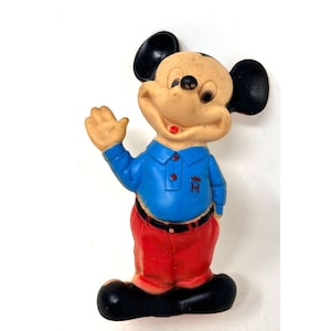 Vintage Mickey Mouse Waving Rubber Doll Squeek Toy 7 In