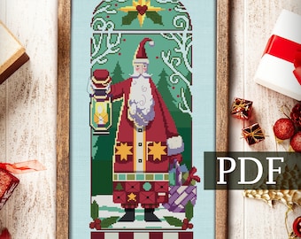 Christmas Cross Stitch Pattern, Santa, Folk art Cross stitch, PDF, Digital Download, Autumn Lane Stitchery