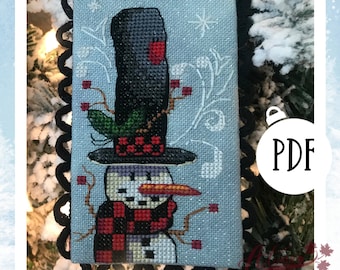 Frosty the Snowman Christmas ornament cross stitch, Frosty cross stitch, Christmas X stitch pattern, PDF, Autumn Lane Stitchery