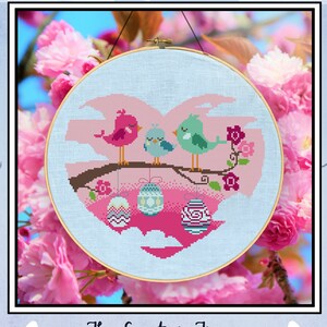 Easter Tree, Cross Stitch Pattern, Spring, Easter, Cute birds, Autumn Lane Stitchery, Printed Leaflet