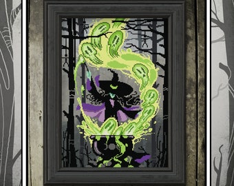 The Witch's Spell  Printed Leaflet, Cross Stitch Pattern, Halloween, Witch Cross Stitch,