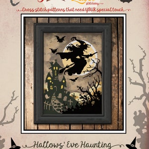 Halloween Cross Stitch Pattern,  Witch Cross stitch Pattern, Hallows&#39; Eve Haunting  PDF, Exclusive Autumn Lane Stitchery (digital download)