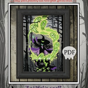 The Witch&#39;s Spell  PDF, Cross Stitch Pattern, Halloween, Witch Cross Stitch, digital download