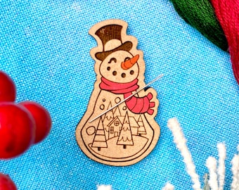 Snowman needleminder, Christmas Needle Minder, Laser cut wood magnet, Needle nanny, Needle keeper, Cross stitch needle minder