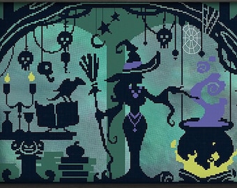 Wicked Witchcraft  PDF, Halloween Cross Stitch Pattern, witch cross stitch, Instant download PDF