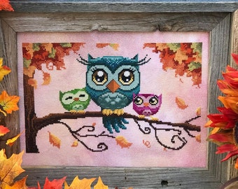 Love on a Limb PDF, Cross Stitch Pattern, Owls, Fall Pattern, Exclusive Autumn Lane Stitchery (digital download)