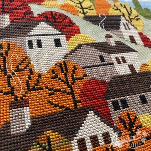 Autumn Towne Cross Stitch Pattern, Fall X Stitch chart, Pumpkins, Fall harvest Landscape Counted Cross stitch PDF, Autumn Lane Stitchery image 4