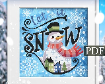 Let It Snow Cross Stitch Pattern - Snowman Christmas Cross Stitch Pattern, PDF Pattern Autumn Lane Stitchery