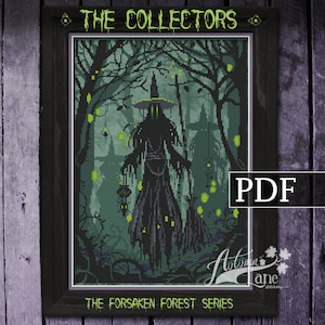 The Collectors Cross Stitch Pattern, Witch Cross Stitch, Spooky Gothic Cross Stitch, PDF Pattern, Autumn Lane Stitchery
