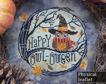 Happy Owl-Oween Cross Stitch Pattern, Owl Cross Stitch, Halloween, Physical Leaflet, Autumn Lane Stitchery