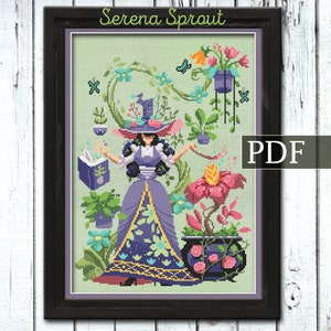 Serena Sprout Cross Stitch Pattern, Plant Witch Cross Stitch, PDF Pattern, Autumn Lane Stitchery