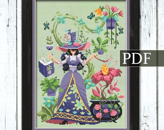 Serena Sprout Cross Stitch Pattern, Plant Witch Cross Stitch, PDF Pattern, Autumn Lane Stitchery
