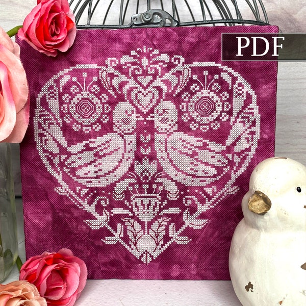 Love Birds Cross Stitch Pattern, Valentines day cross stitch, Love, PDF Pattern, Autumn Lane Stitchery