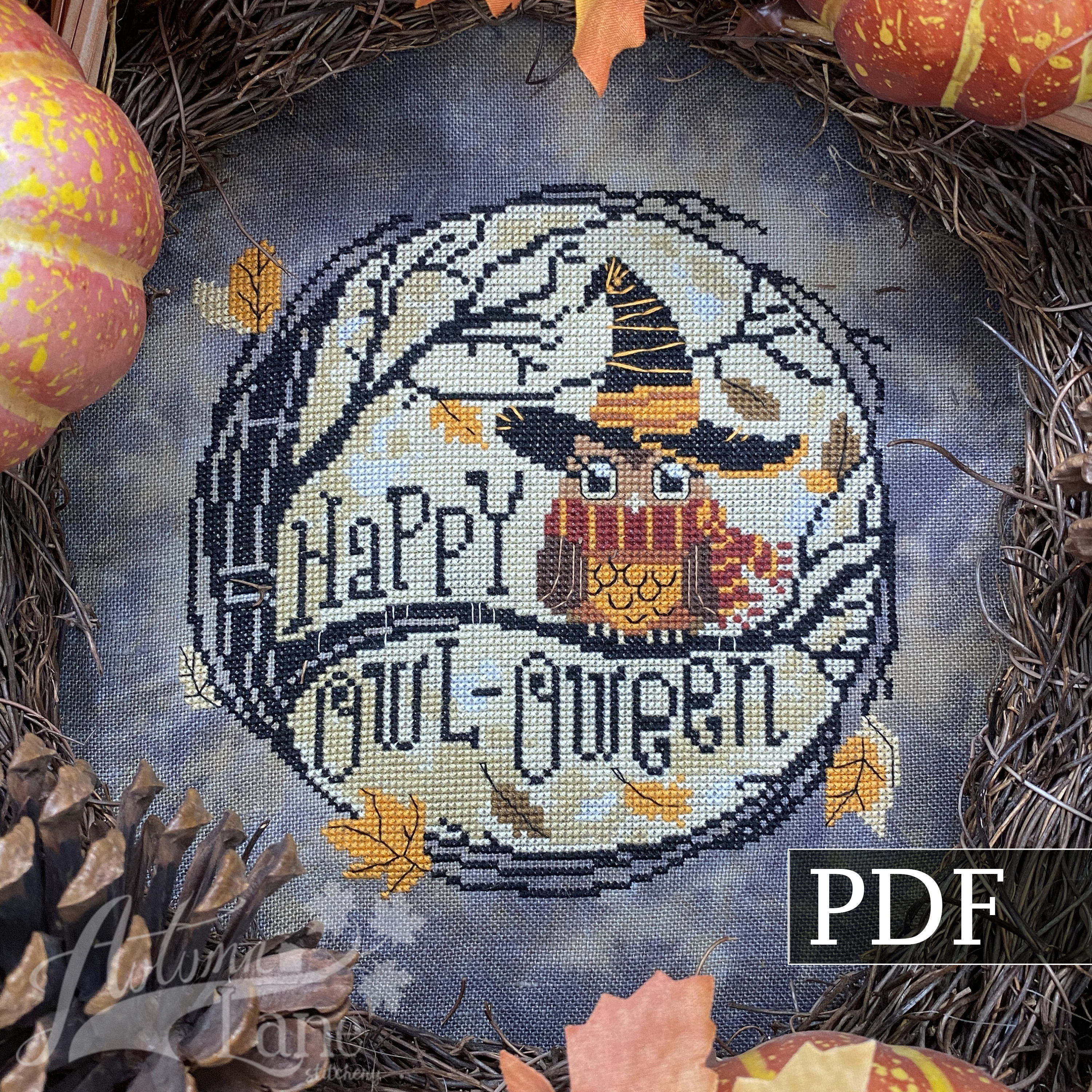 Happy Owl-Oween Cross Stitch Pattern, Owl Cross Stitch, Halloween, PDF Pattern, Autumn Lane Stitcher