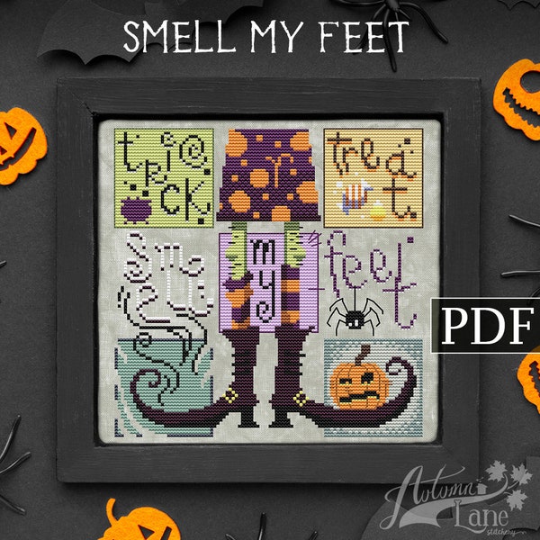 Smell My Feet Kreuzstichmuster, Halloween Kreuzstich, PDF Muster, Autumn Lane Stitchery