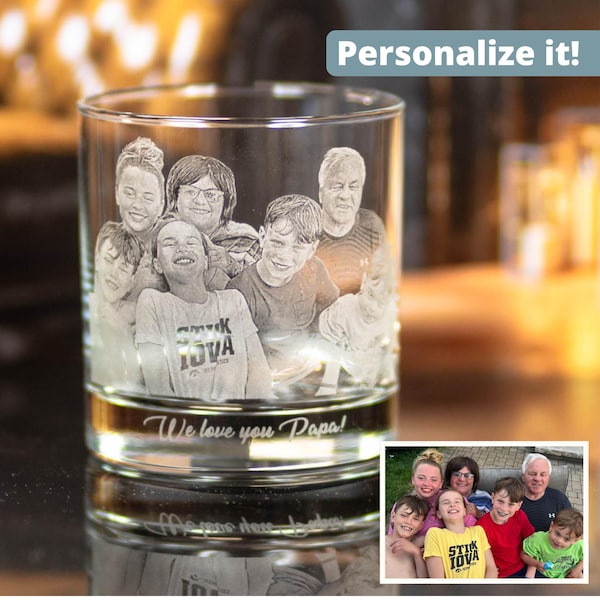 Custom Portrait Glassware: Personalized Barware - Photo Etched Gift