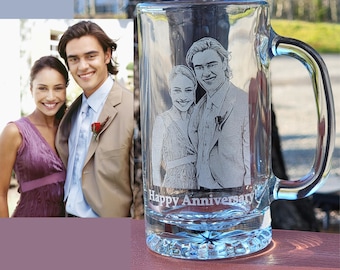 Etched Picture Glass | beer mug,  Personalized, photography, gift for friends, family portrait, gifts for him, gifts for dad, mug