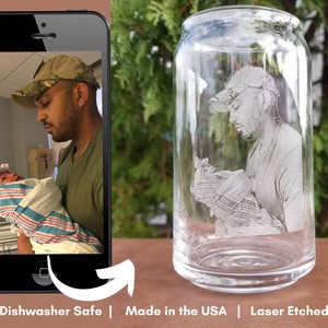 Etched Can Glass| made to order, portrait glass, beer pint glass, etched picture, beer lover, St Patrick&#39;s day, Kiss me I&#39;m Irish,Craft beer