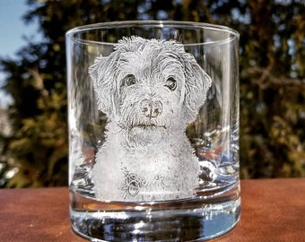 Customized Pet Lovers Gift Glass | Pet portrait rocks glass, Pet lovers gift, Etched photography glass, Engraved glassware, pet photography