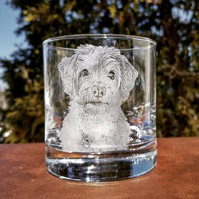 Rocks glass, photograph on glass, custom glasses, pet photo, dog lover, dog, pet lover, animal lover, custom order, etched glass, for pets image 2