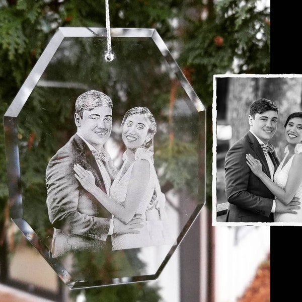 Photo Etched Glass Ornament | photograph on glass, custom ornament, anniversary gift, wedding, holiday decor, personalized gift