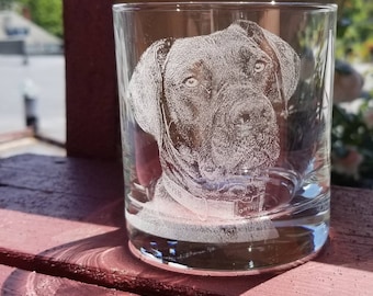 Pet Memorial Dog Lover Gift Engraved Rocks Glass, Personalized Pet Portrait, Custom Pet Portrait, personalized pet memorial, pet loss, dog