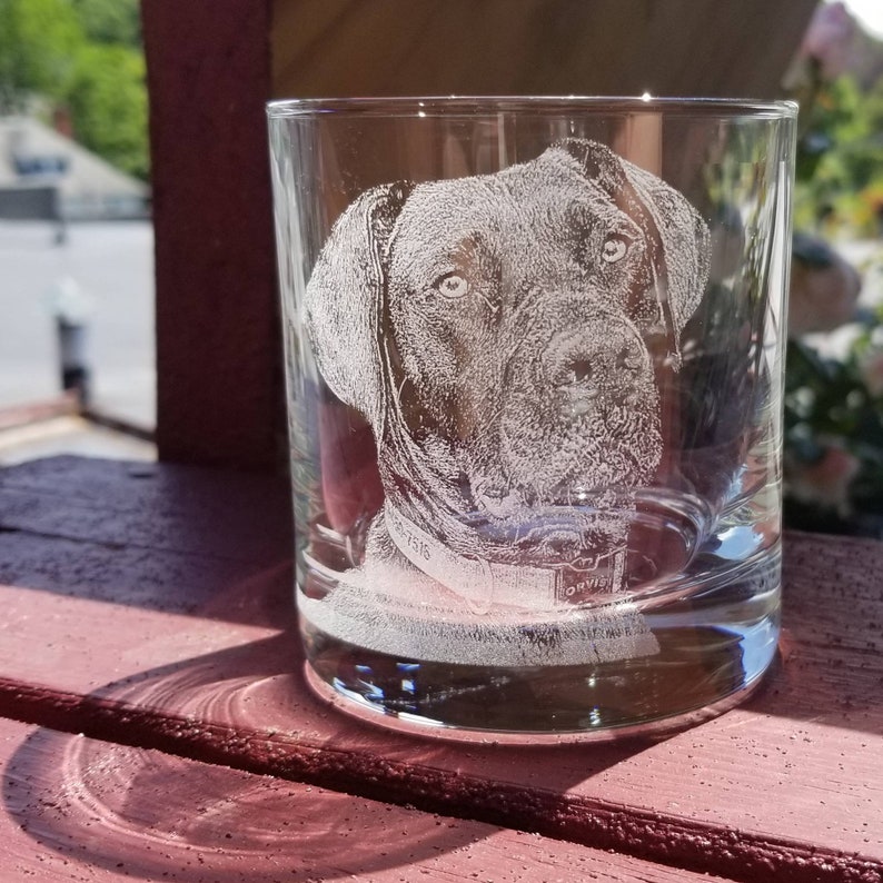 Rocks glass, photograph on glass, custom glasses, pet photo, dog lover, dog, pet lover, animal lover, custom order, etched glass, for pets image 1
